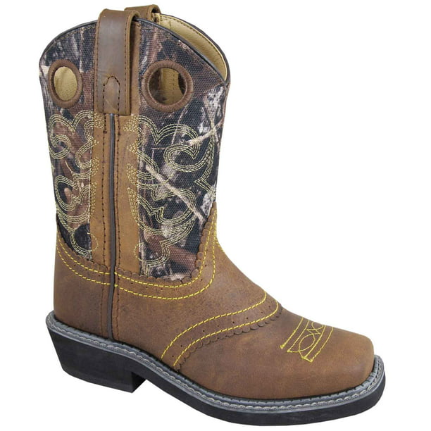 Smoky Children's Kid's Brown Oil Distress and Camo Square Toe Western Cowboy Boo